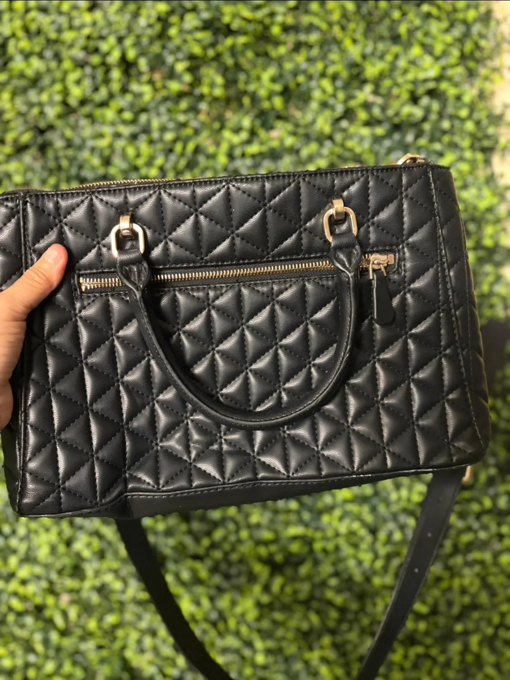 GUESS Quilted Black Satchel Handbag Crossbody Purse